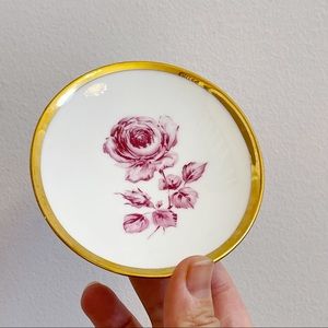 Vintage Gloria White Pink Rose Gold Trim Jewelry Trinket Dish Vanity Decor